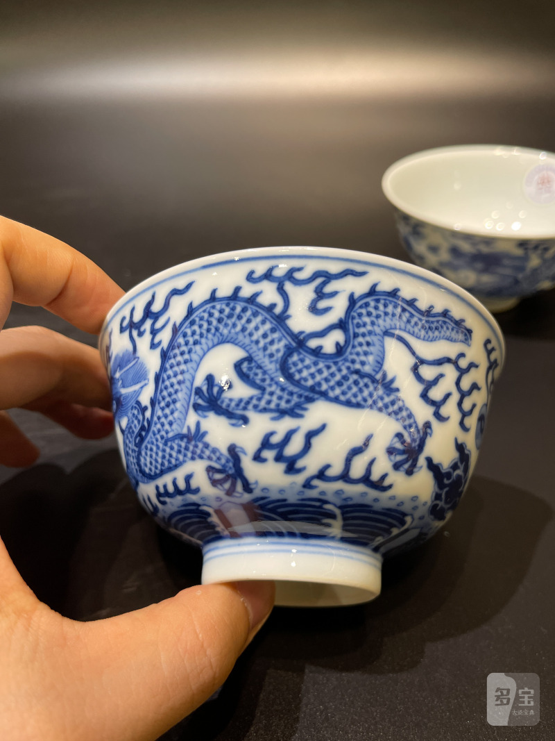 清同治 青花云龙纹茶圆一对 - 图6